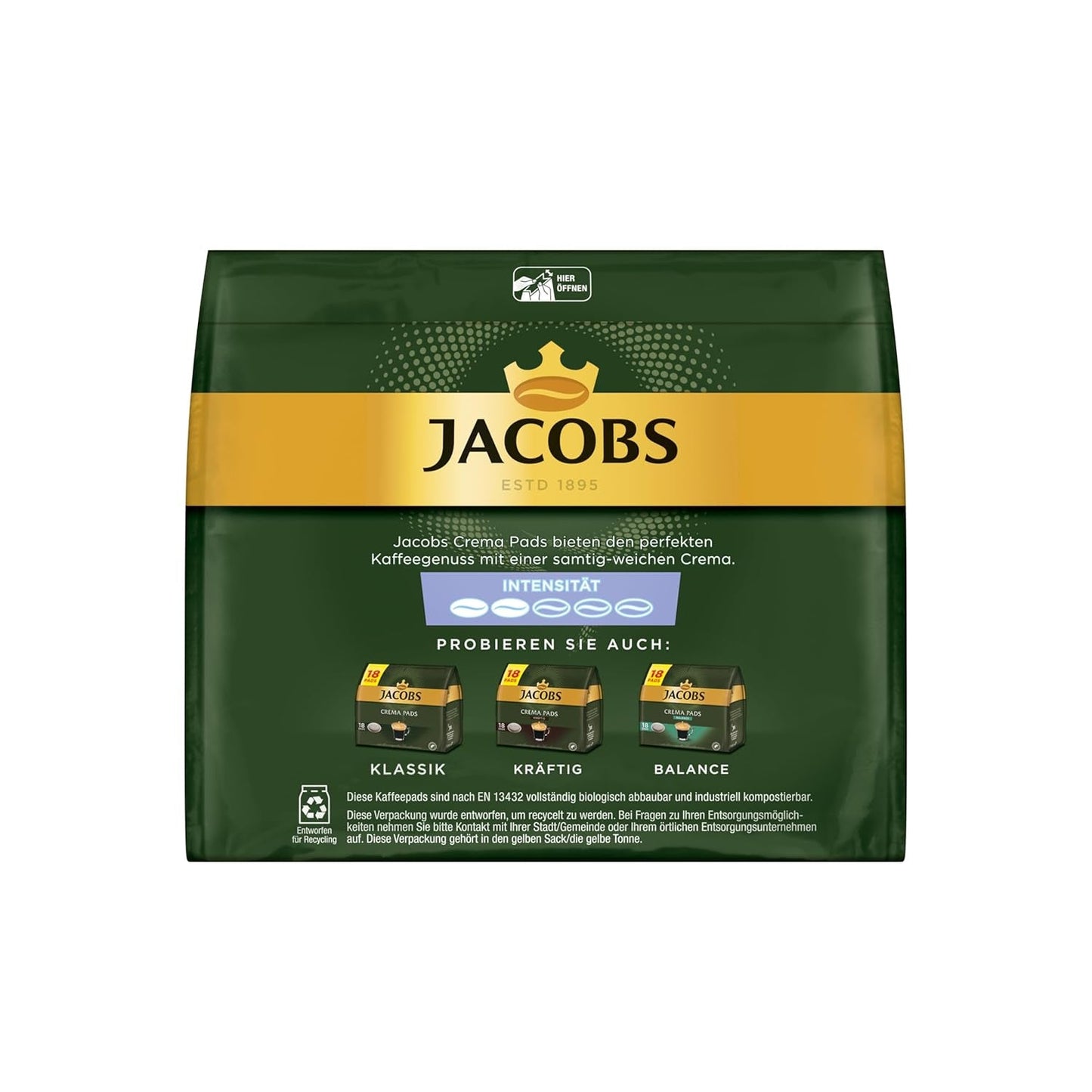Podkładki Jacobs Crema Mild, podkładki kompatybilne z Senseo, 5 x 18 Getränke, 90 wkładek Kaffeepads