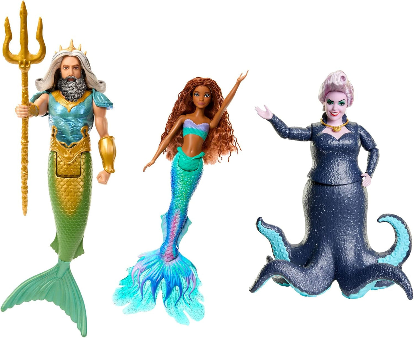 Mattel DISNEY Arielle Zestaw Syrenka z Malą, Kariną i Arielle, wyjątkowe stroje i fryzury, do kreatywnej zabawy i kolekcjonowania, dla dzieci w wieku od 3 lat, HND29 Naty Shop Król Triton, Ursula i Ariel