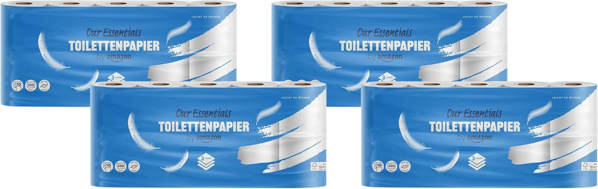By Amazon Papier toaletowy, 3 warstwy, 10 rolek (10 rolek, 1 opakowanie) 200 arkuszy w rolce, certyfikat Fsc