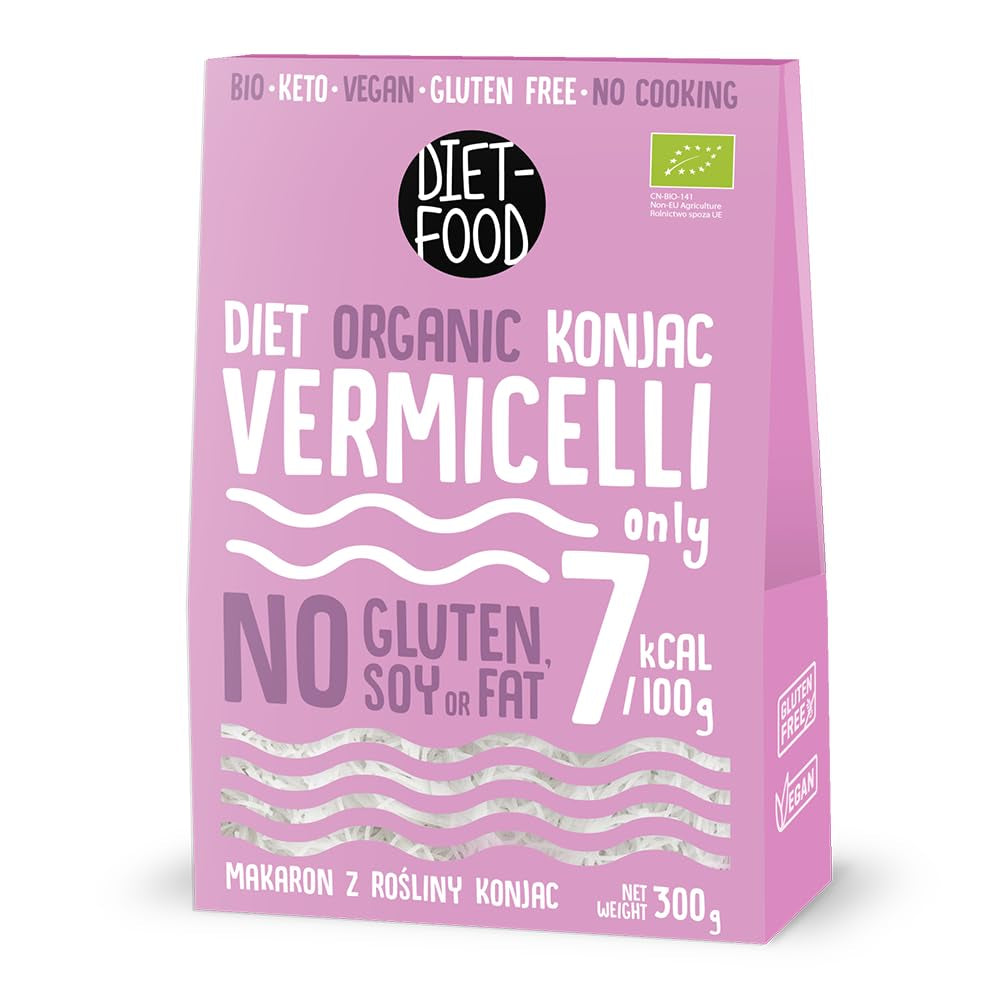 DIET-FOOD Organiczny ryż błyskawiczny Shirataki Konjac, niskowęglowodanowy, niskokaloryczny, wegański, bez tłuszczu, bez soi, bezglutenowy, przyjazny dla ketonów, odchudzający, 300 gramów