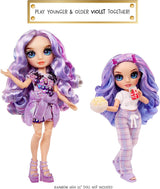 Lalka Rainbow High Junior High PJ Party - fioletowa - 22 cm z miękkim kombinezonem, kapciami i akcesoriami do zabawy - Zabawka dla dzieci - Idealna dla dzieci w wieku 4-12 lat