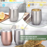 Kubek Modern Mate o pojemności 340 ml, zestaw izolowanych kubków do Yerba Mate o podwójnych ściankach ze stali nierdzewnej, kubek do herbaty Mate z pokrywką niezawierającą BPA, bombille i szczoteczka do czyszczenia (srebrna)