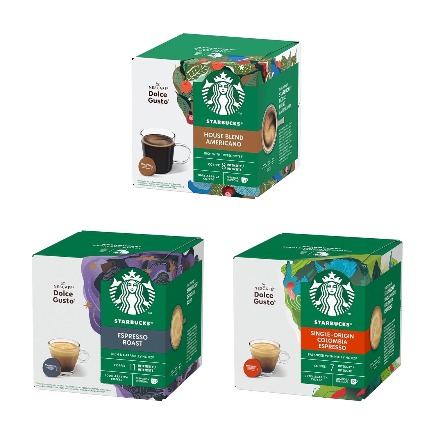 STARBUCKS Probierset, Espresso-Varianten by Nescafé Dolce Gusto Kaffeekapseln 6 x 12 (72 Kapseln) - Exklusiv na Amazon