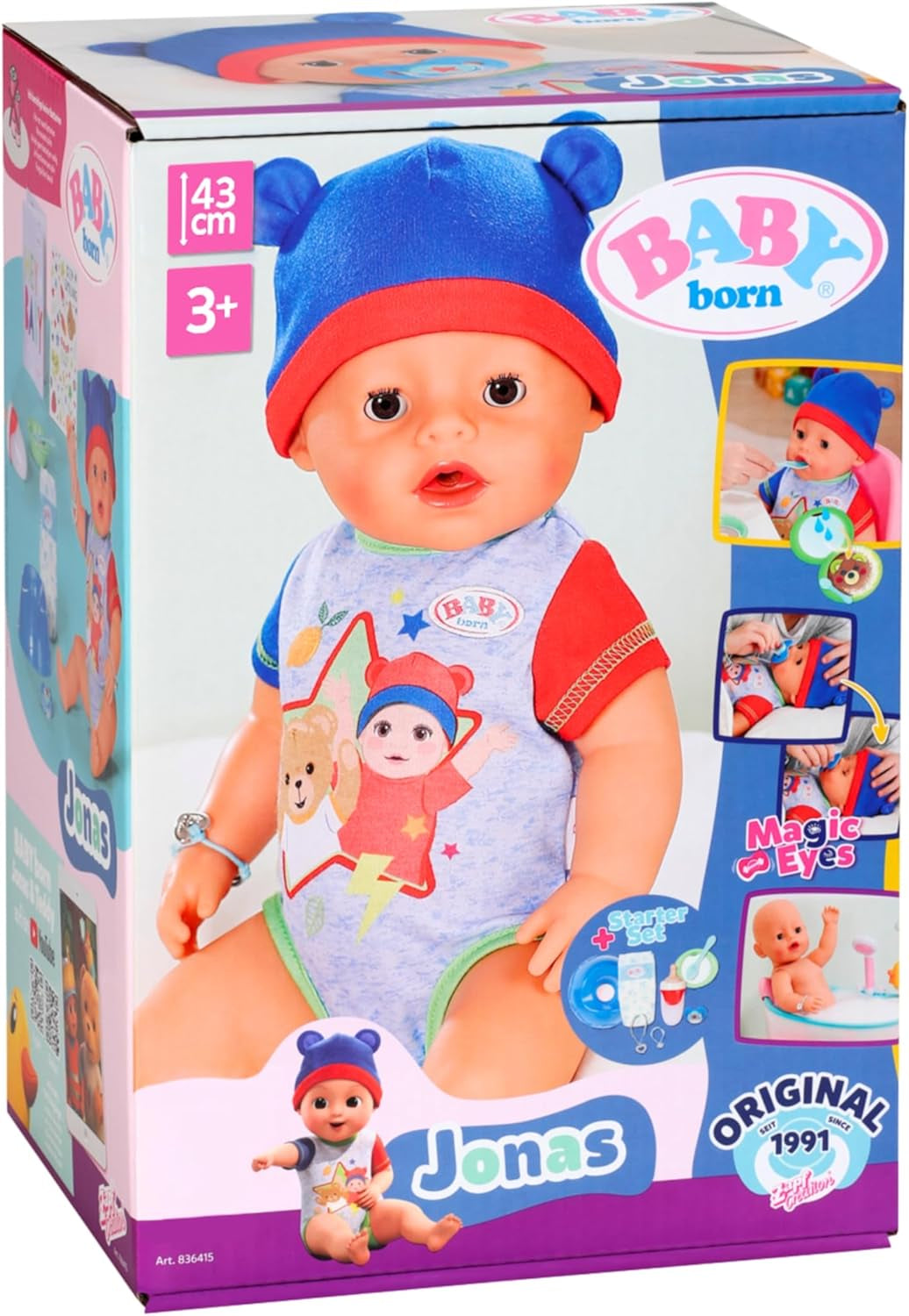 BABY Born Jonas - laleczka bobas 43 cm - 10 funkcji, w tym akcesoria i materacyk - W pełni działa bez baterii - Odpowiednia dla dzieci w wieku od 3 lat