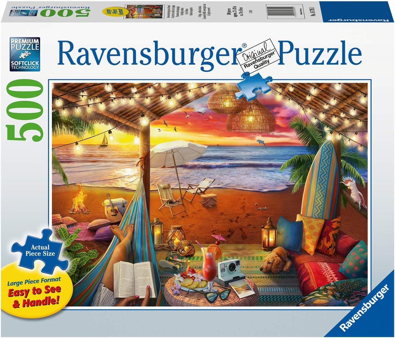 Ravensburger Puzzle 16795 - Zachód słońca na plaży - 500 elementów puzzle dla dorosłych i dzieci 10+ z większymi elementami [wyłącznie na Amazon] Puzzle Naty Shop
