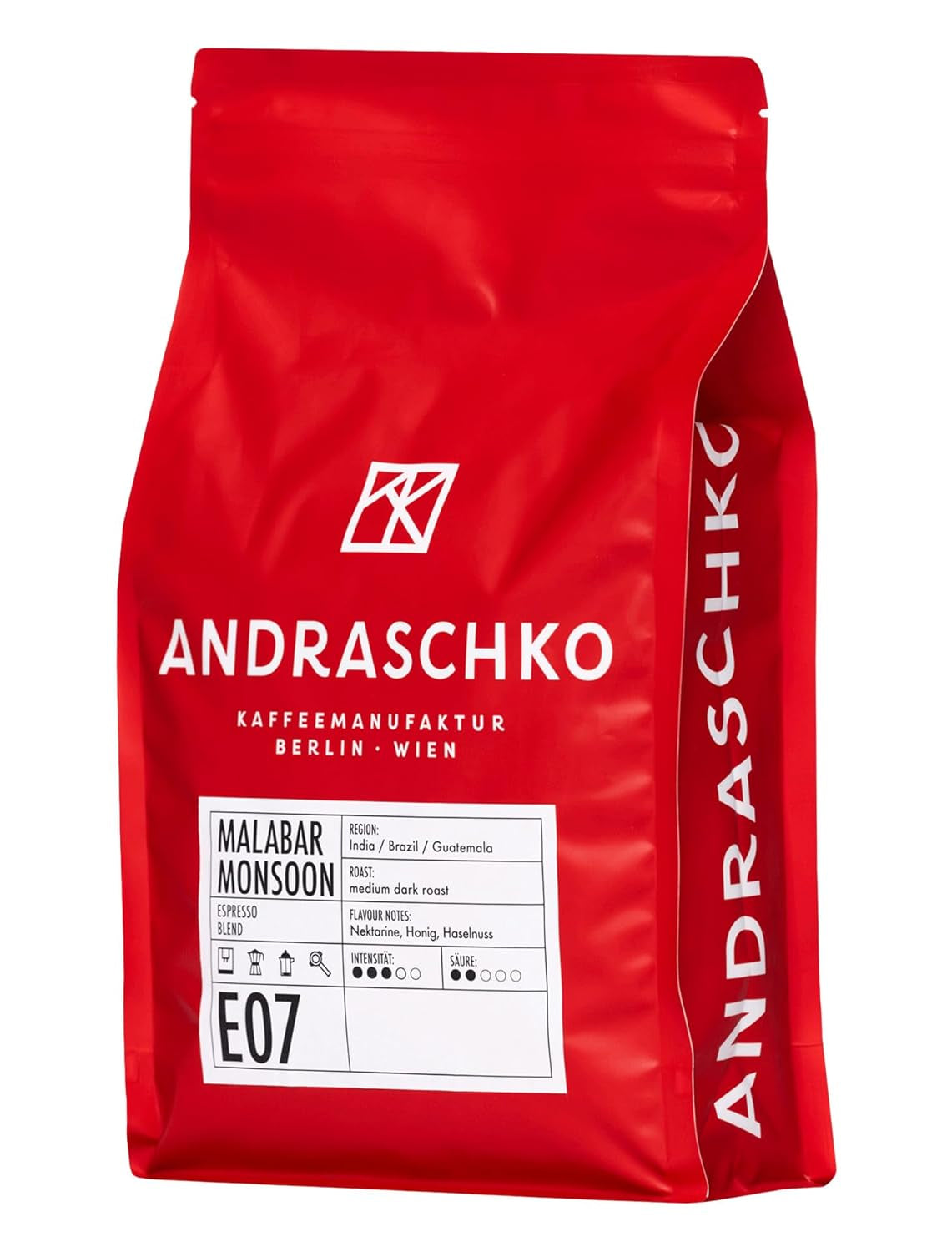 Mieszanka espresso Malabar Monsoon - 100% Arabiki z Indii, Brazylii i Gwatemali - säurearm & ausgefungen mit Nektarine, Honig & Haselnuss - ganze Bohnen, średnio ciemna palenie - 1kg