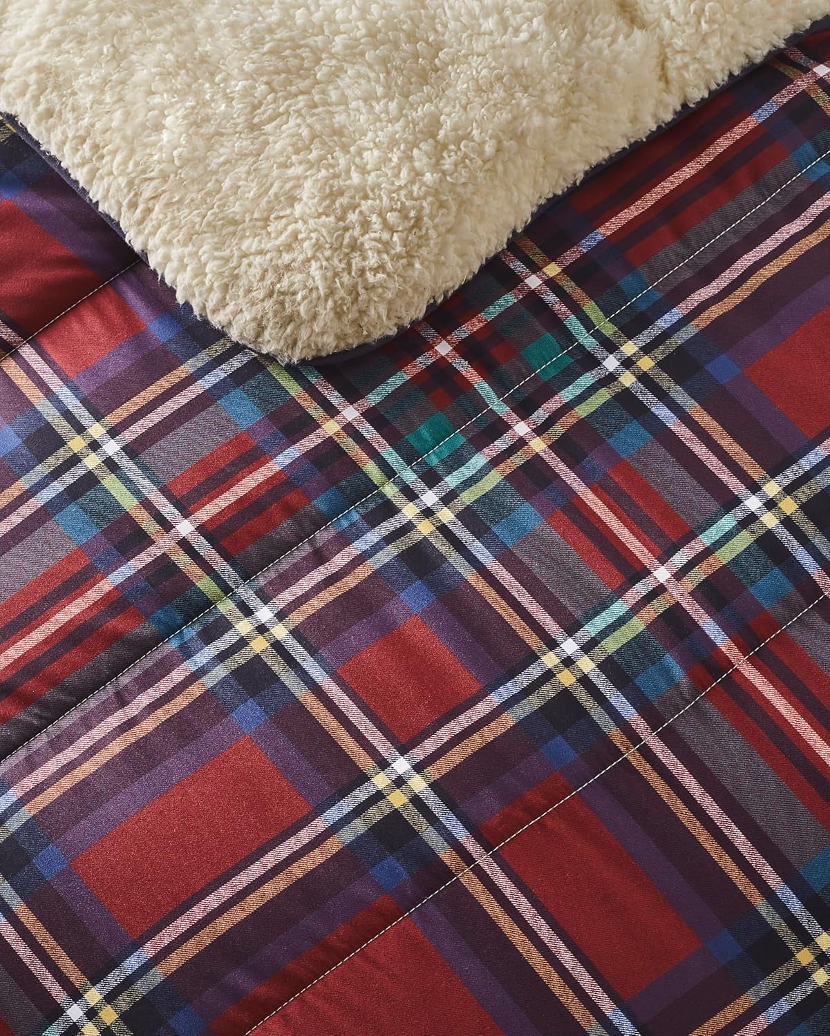 Przytulny koc z polaru Sherpa Night Lark, klasyczna czerwona krata, 9 tog, luksusowy, puszysty, gruby i dwustronny, idealny na kanapę, łóżko, kanapę, kanapę. Hipoalergiczny, można prać w pralce, rozmiar: łóżka i kołdry Night Lark