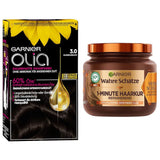 Garnier Color & Care Set: Olia 3.0 Dark Brown Trwała koloryzacja + regenerująca kuracja do włosów (340ml) | Z miodem akacjowym i woskiem pszczelim dla połysku i elastyczności | Domyślny tytuł sklepu Naty dotyczący farby do włosów bez amoniaku