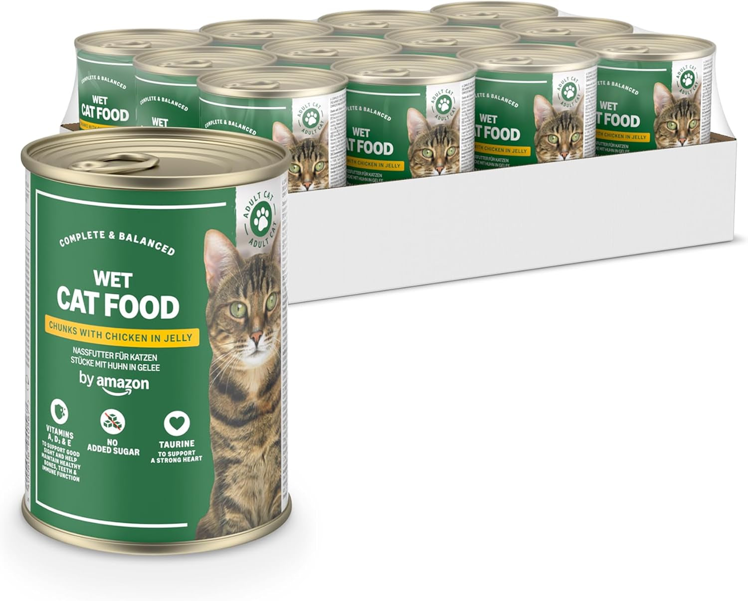 Amazon Grain Free Mokra karma dla kotów w puszkach, kawałki kurczaka w galaretce, 12 x 405 g