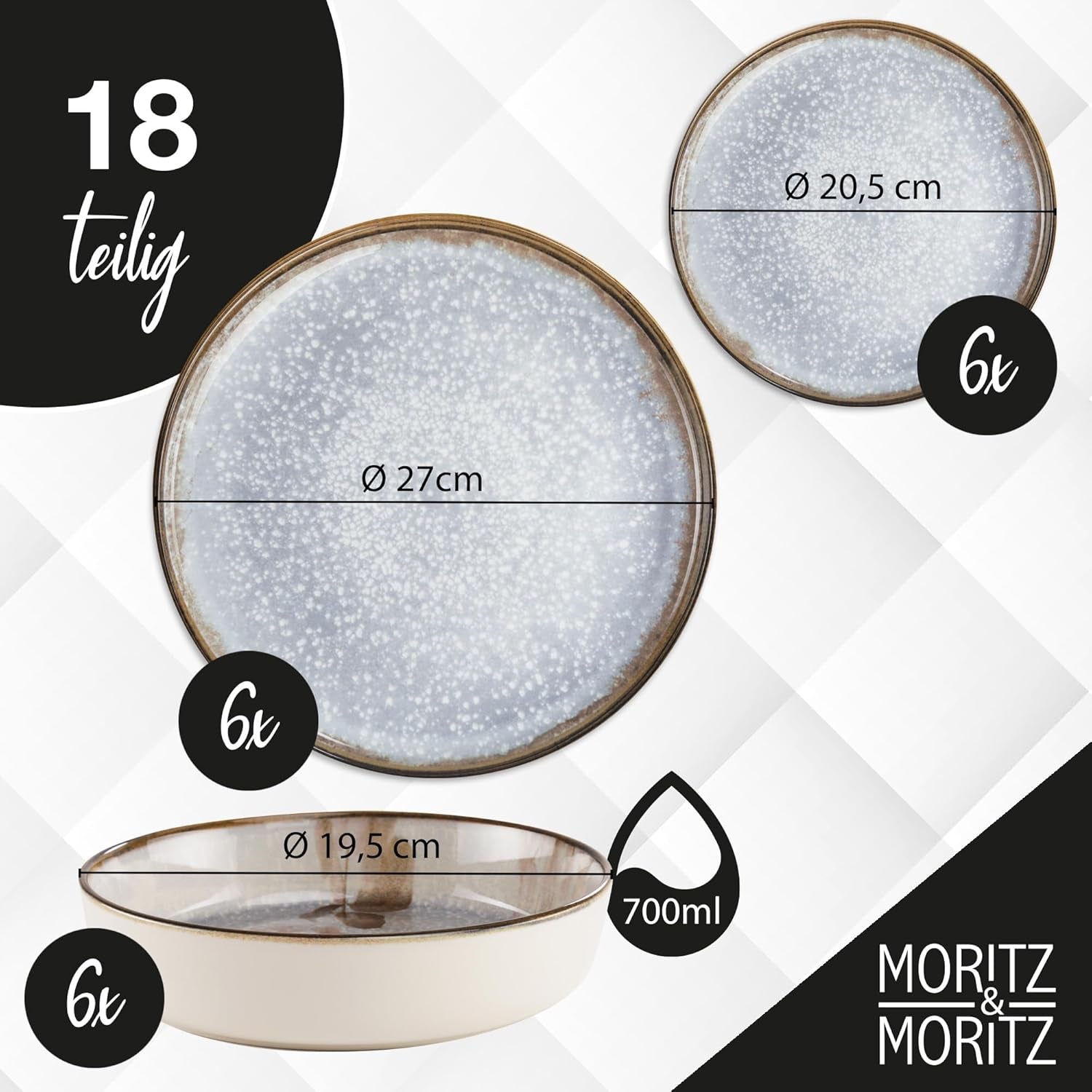 Zestaw porcelanowej zastawy stołowej Moritz & Moritz BLOSSOM dla 6 osób, 18 sztuk - Nowoczesna zastawa stołowa o zabawnym designie - Łatwy w pielęgnacji serwis do kawy z talerzami i miskami - Usługa łączona