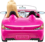 Lalka Barbie i różowy brokatowy kabriolet, realistyczne logo opony, 3-letnia zabawka, DJR55 Naty Shop Dolls