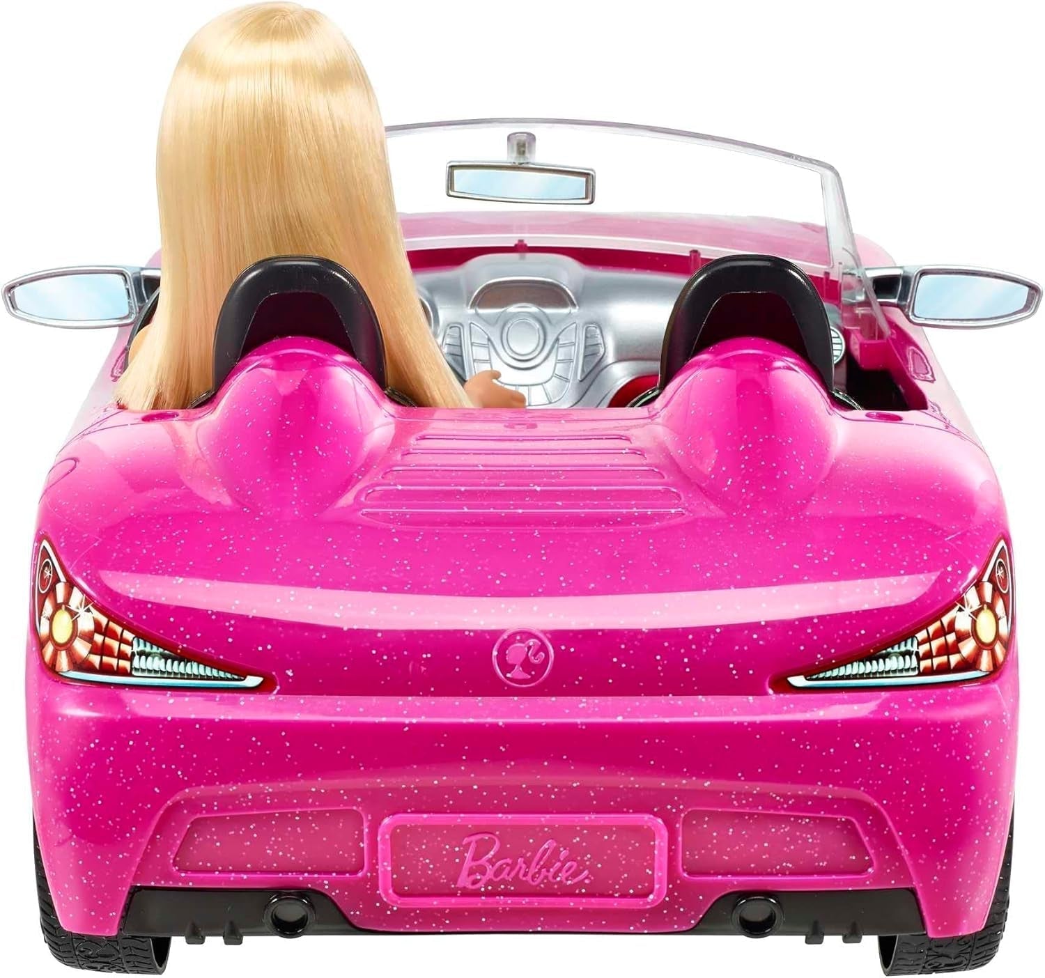 Lalka Barbie i różowy brokatowy kabriolet, realistyczne logo opony, 3-letnia zabawka, DJR55 Naty Shop Dolls