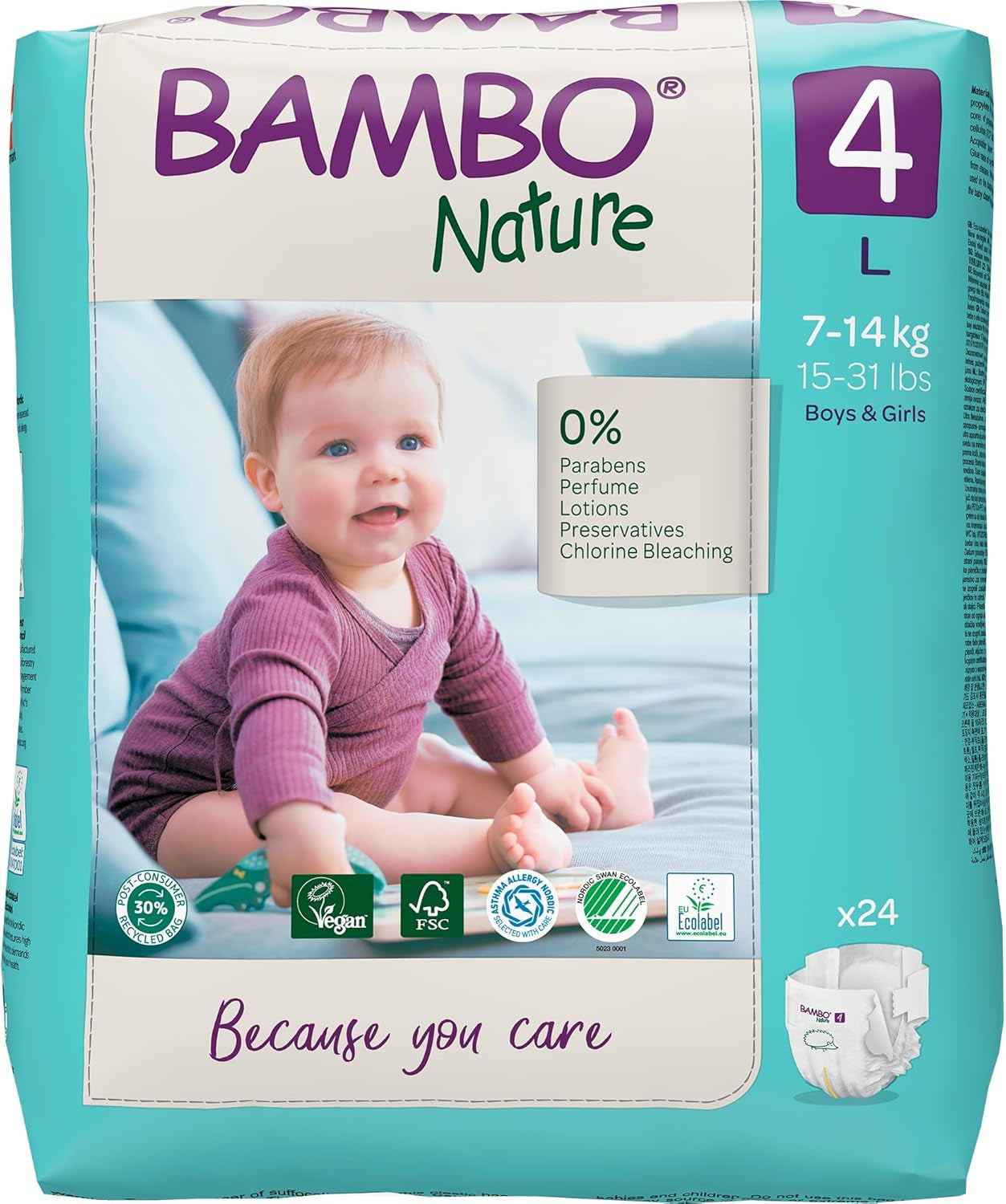 Pieluszki dziecięce Bambo Nature rozmiar 4 (7-14 kg) - 48 sztuk. Pieluszki Premium ze zwiększoną ochroną przed wyciekami | Najwyższy komfort i swoboda dla aktywnych dzieci | Pieluszki testowane dermatologicznie