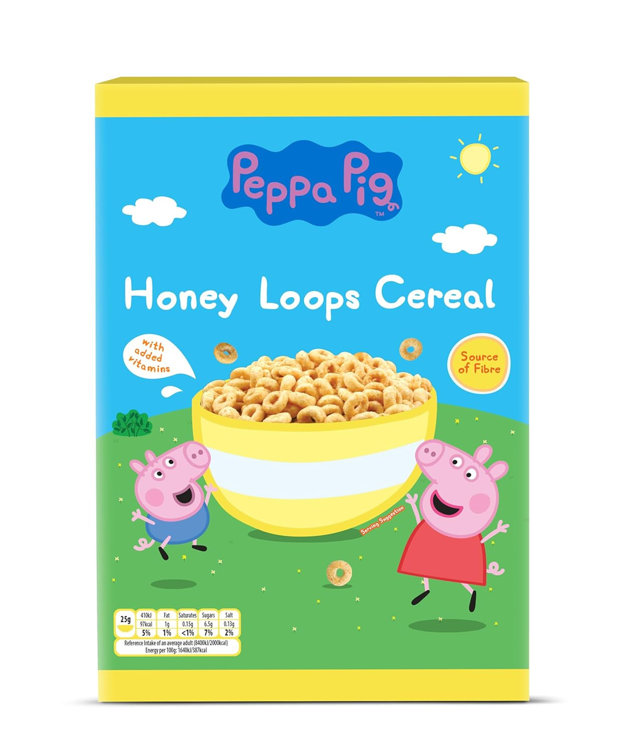 Peppa Pig Honey Loops Płatki zbożowe, Knusprige Vollkorn Frühstückscerealien Mit Zugesetzten Witaminy, opakowanie 1Er (1 X 375 g) Płatki zbożowe Naty Shop