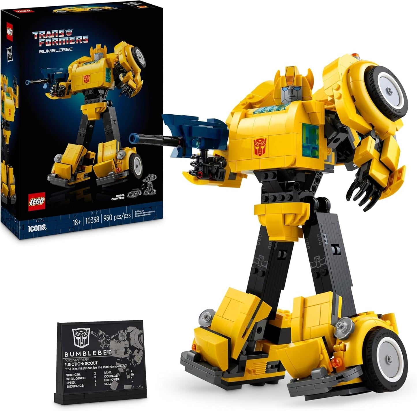 LEGO Icons Transformers Bumblebee, figurka robota kolekcjonerskiego dla dorosłych, zestaw do budowania filmów dla fanów science fiction, można przekształcić w samochód, zabawka przygodowa 10338 Zestawy do budowania Besuche den LEGO-Store Default Title