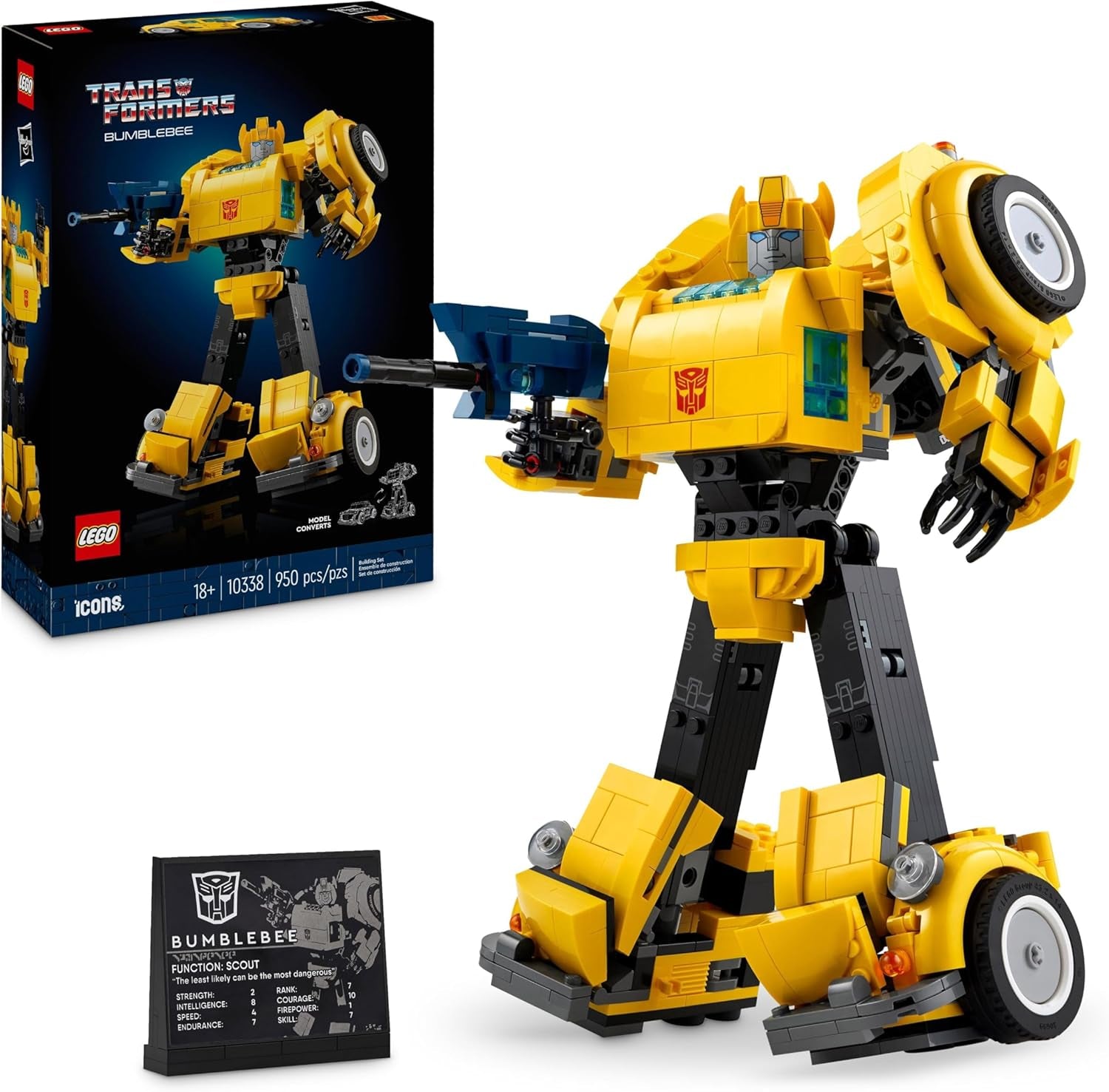 LEGO Icons Transformers Bumblebee, figurka robota kolekcjonerskiego dla dorosłych, zestaw do budowania filmów dla fanów science fiction, można przekształcić w samochód, zabawka przygodowa 10338 Zestawy do budowania Besuche den LEGO-Store Default Title