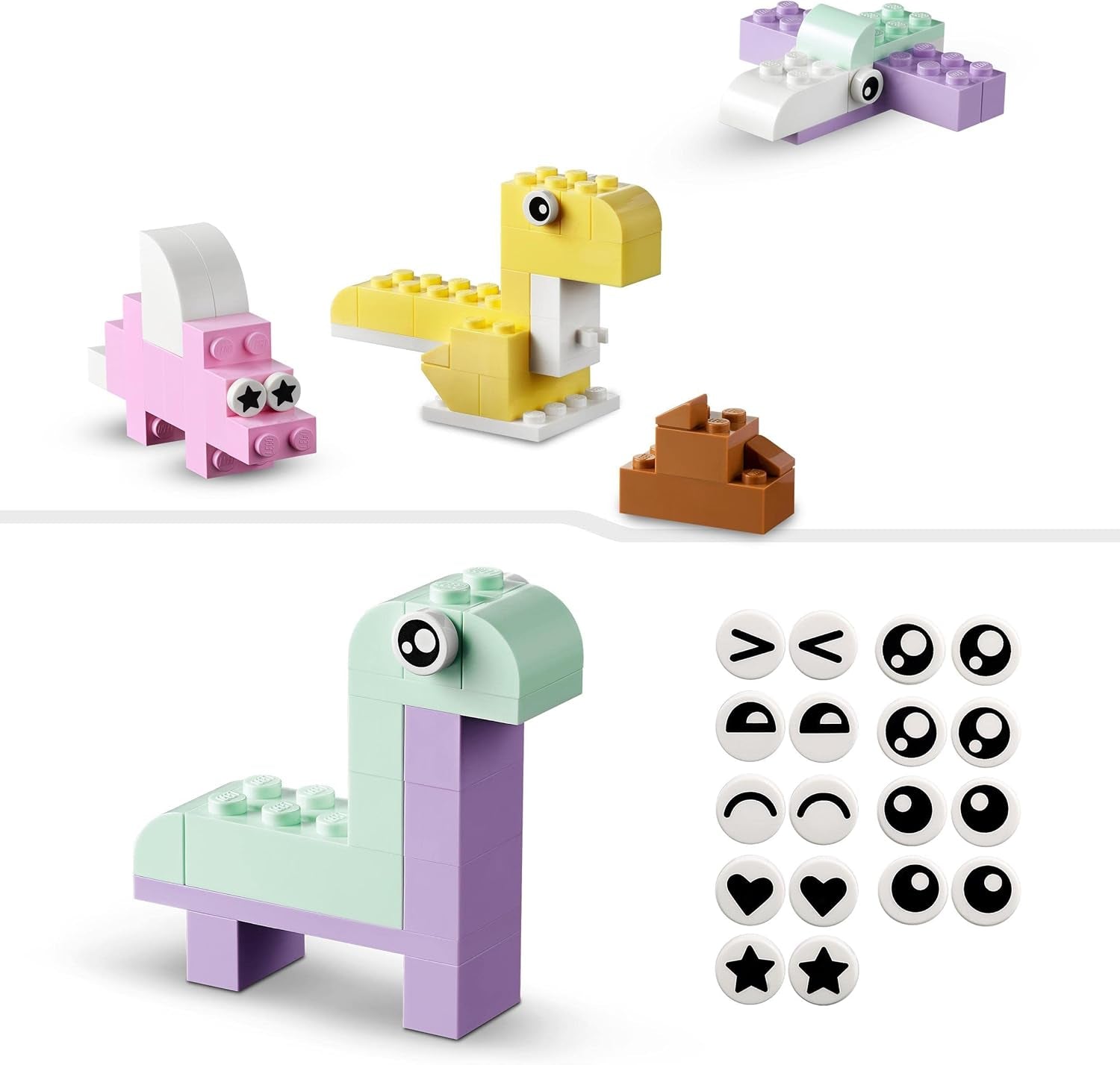LEGO 11028 Klasyczny pastelowy zestaw do kreatywnego budowania Brick Box, zabawka konstrukcyjna dla dziewcząt i chłopców w wieku od 5 lat z modelami; lody, dinozaur, kot i więcej Zestawy do budowania w sklepie LEGO