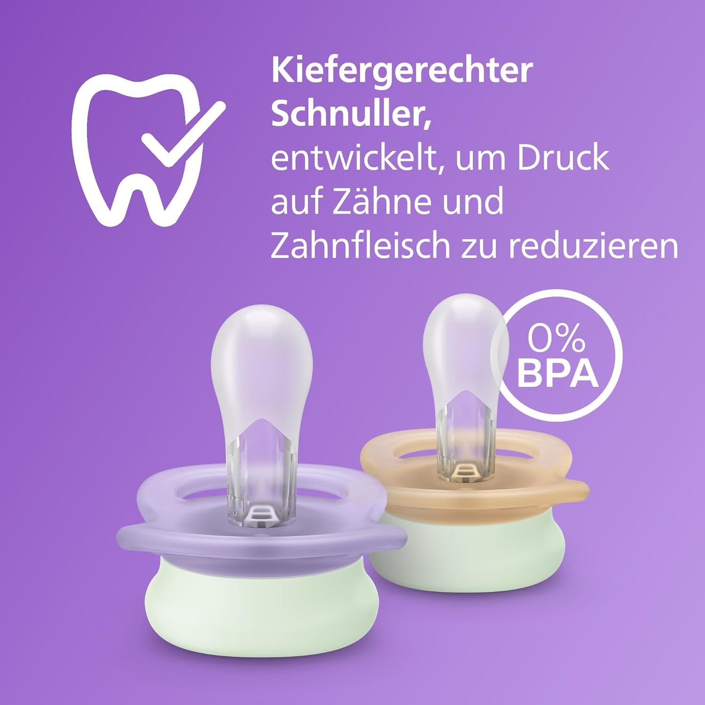 Philips AVENT Ultra Start smoczek na noc, smoczek ortodontyczny dla noworodków, świecący w ciemności, bez BPA, z pojemnikiem do sterylizacji, podwójne opakowanie, księżyc, gwiazda, SCF075/07