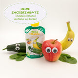 FRECHE FREUNDE Ekologiczne woreczki do wyciskania z jabłkami, bananami, szpinakiem i ogórkiem, puree owocowe i warzywa w wyciskanym woreczku dla dzieci od 6. miesiąca życia, wegańskie, opakowanie 6 szt. (6 x 100 g)