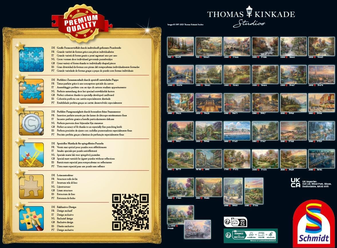 Schmidt Spiele 58784 Thomas Kinkade, Wieczór nad jesiennym jeziorem, układanka 1000 elementów, kolorowe Puzzle Naty Shop