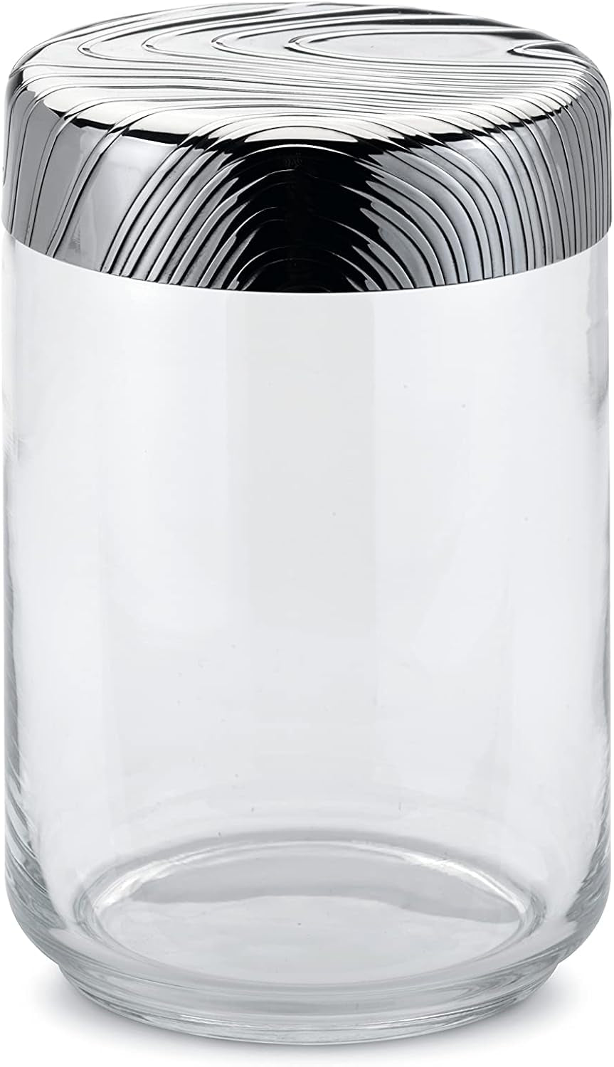 Alessi Fornir PU05/100 - Hermetyczny garnek kuchenny Szklany słoik z pokrywką ze stali nierdzewnej 18/10 Wytłoczona dekoracja Pudełka do przechowywania żywności Sklep Naty Wielokolorowy Rozmiar uniwersalny