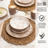 Moritz & Moritz MARIELLA 6-osobowy 24-częściowy zestaw obiadowy z kamionki - Nowoczesna beżowa zastawa stołowa o zabawnym designie, łatwy w pielęgnacji serwis kawowy z talerzami, miskami i filiżankami - Zestaw kombinowany