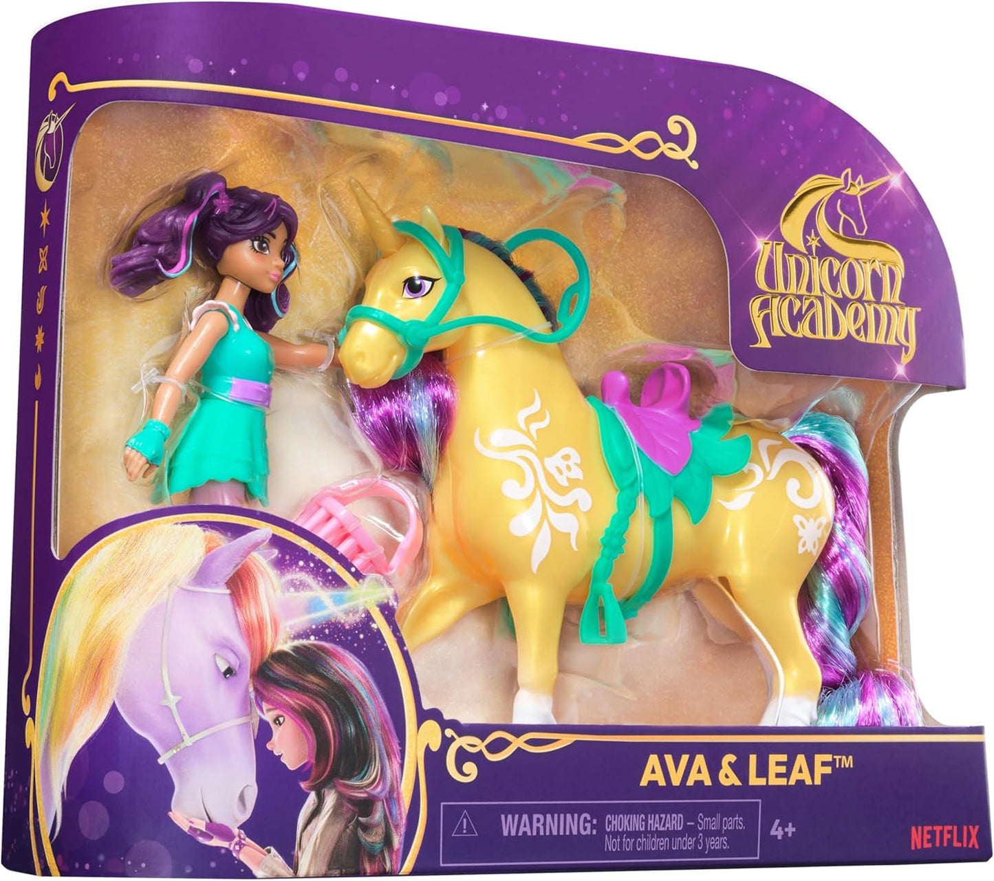 Zestaw Unicorn Academy AVA i liść jednorożca - oryginalne figurki o wysokości około 12 cm z popularnej serii Netflix Z dwoma akcesoriami i szczotkami do włosów Do pomysłowego odgrywania ról, dla dzieci w wieku od 4 lat Figurki Naty Shop