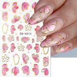 Złota Linie Schieber Rosa Nagelsticker Blumen 3D Kwiatowa naklejka na paznokcie Sakura Blütenblätter Blumen Nagelaufkleber Frühling Sommer Floral Nagel Naklejka Kwiaty Nagel Naklejki Nageldesign Zubehör Nail Art