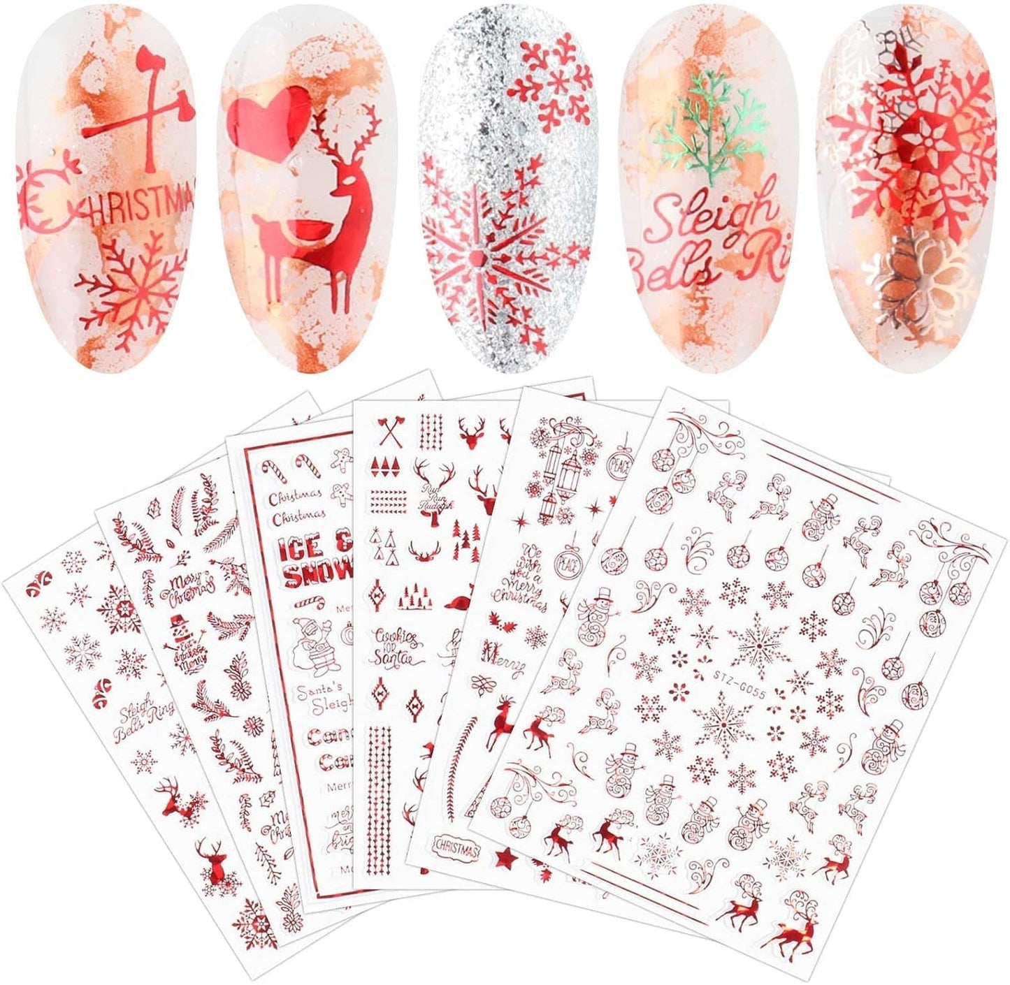 9 Blatt Nagelsticker Weihnachten Nagelaufkleber Selbstklebend Weiß Rentier Schneemann Nail Art Naklejka Dekoration Nageldesign Zubehör