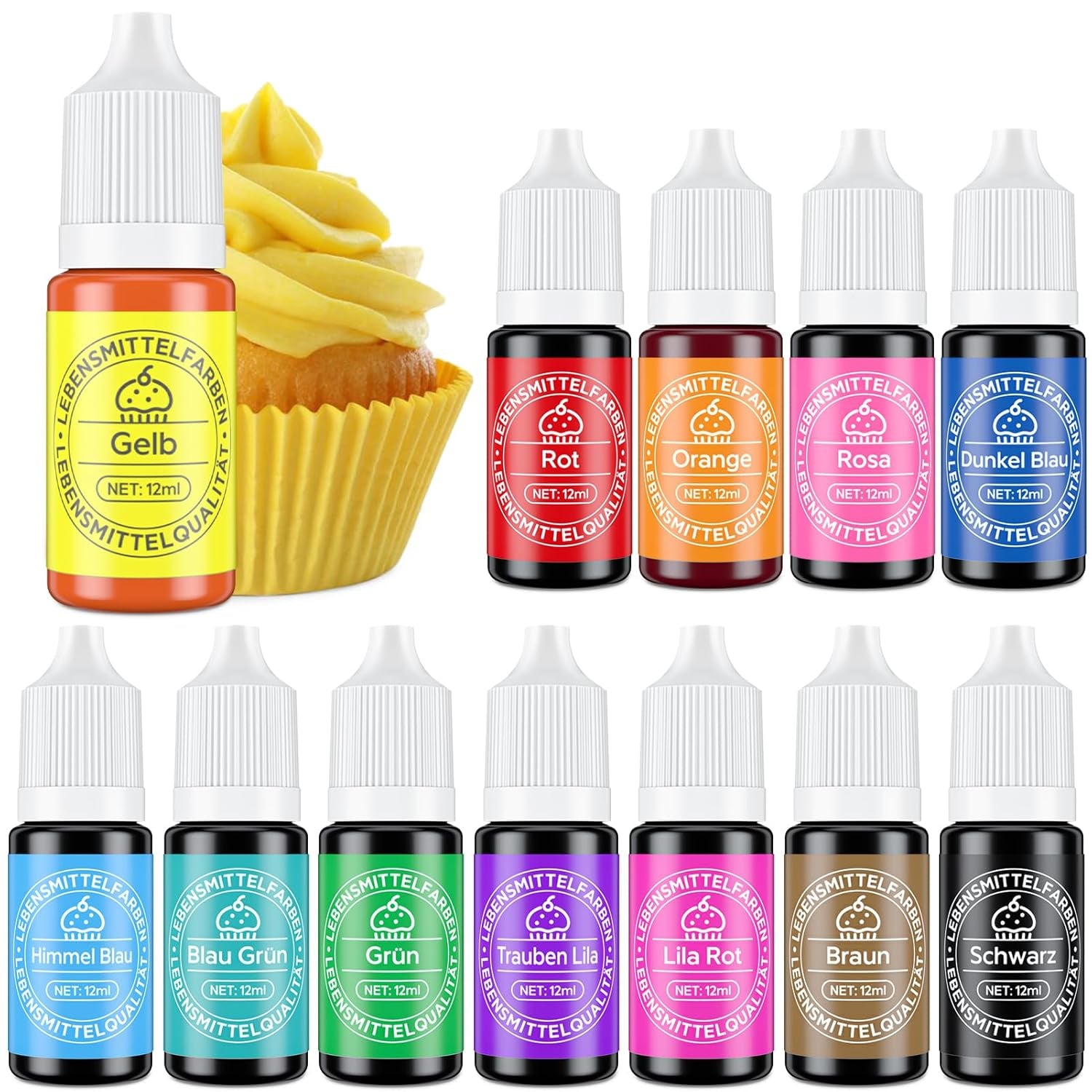 Zestaw barwników spożywczych w płynie 12 x 12 ml Naty Shop Default Title