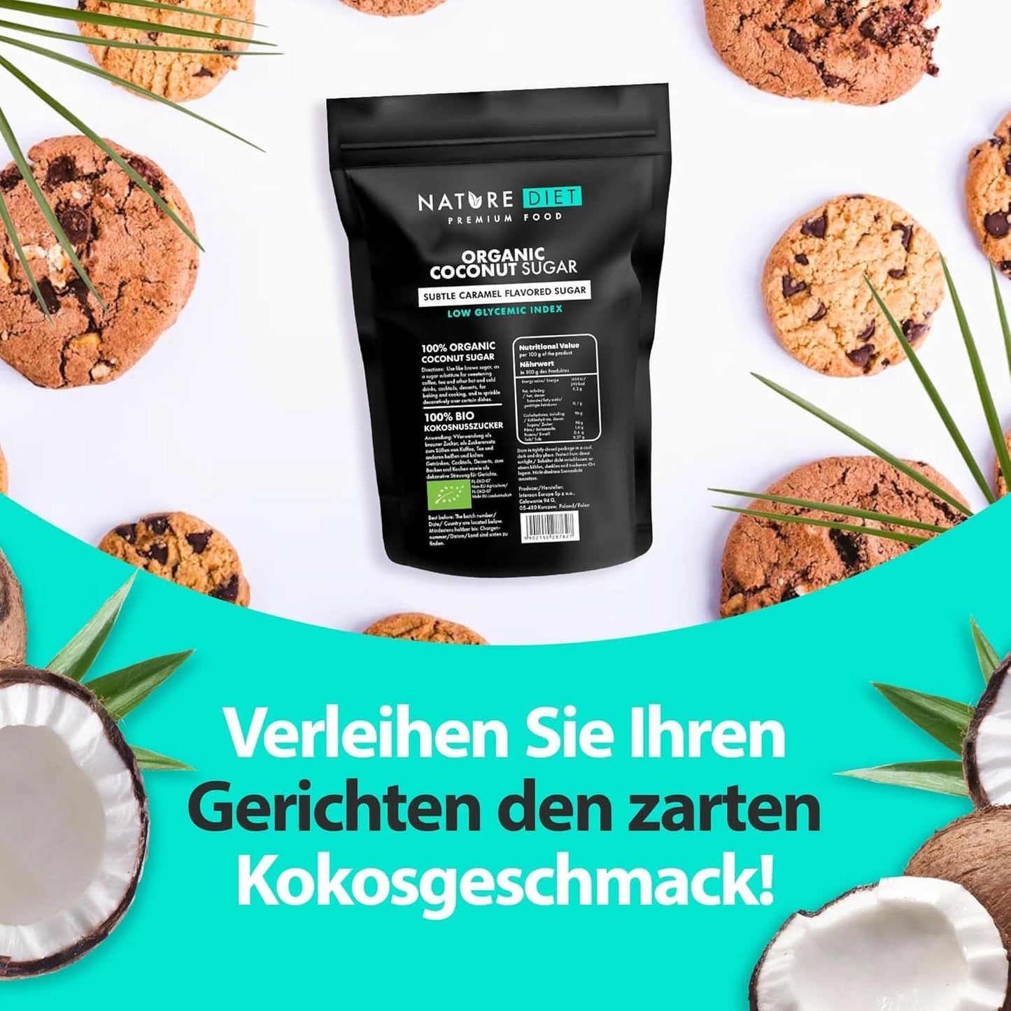 Organiczny cukier kokosowy o smaku karmelowym, 1,5 Kg Słodziki Naty Shop