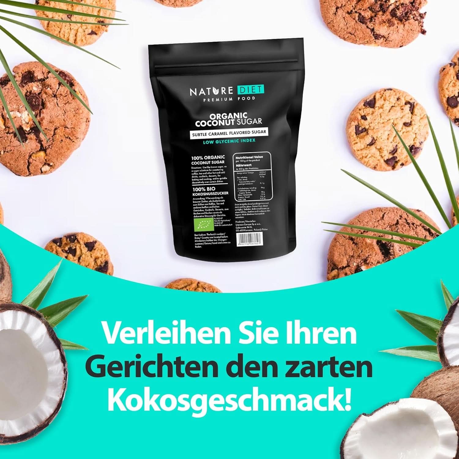 Organiczny cukier kokosowy o smaku karmelowym, 1,5 Kg Słodziki Naty Shop