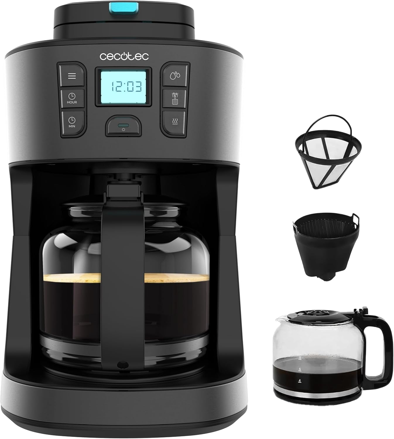 Ekspres przelewowy Cecotec Coffee 66 Grind & Drop Essential. 1086 W, Młynek ostrzowy, Do 12 filiżanek, Technologia Extreme Aroma, Cyfrowy, Stal nierdzewna, Automatyczne wyłączanie.
