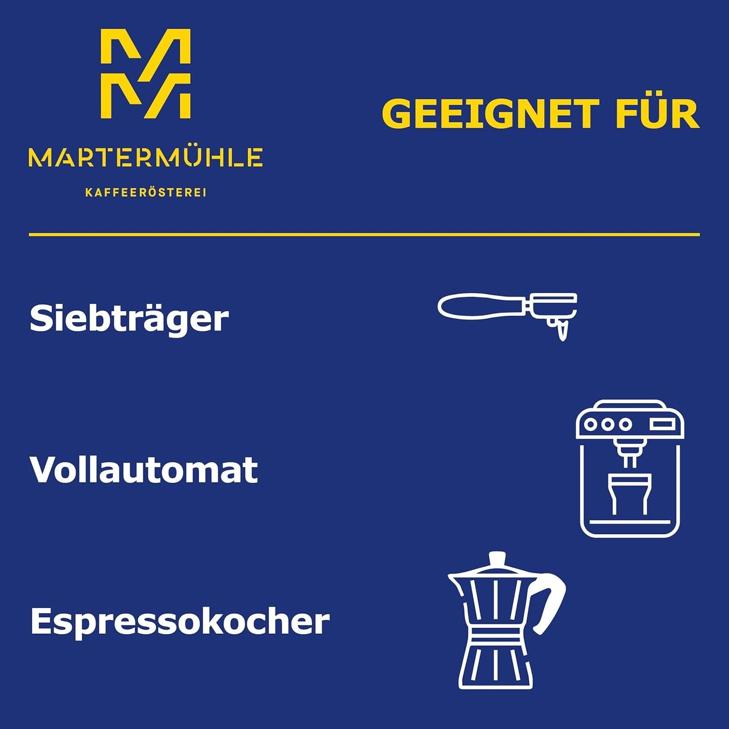 Ziarna espresso Martermühle Cioccolato 500g Mocne | Arabika/Robusta | Smaki: Orzechy makadamia, mleczna czekolada | Jasno palone całe ziarna espresso, niska kwasowość