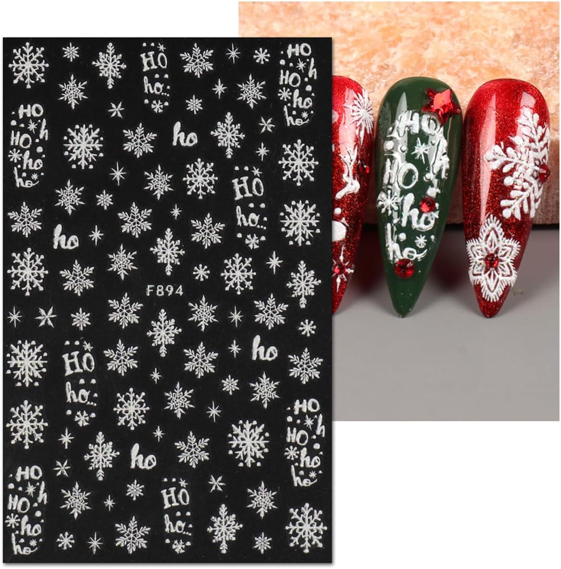JMEOWIO Nagelsticker Weihnachten Weiß Glitter 8 Blatt Nail Art Naklejka Selbstklebend Nagelaufkleber Schneeflocke Zimowe wakacje Dekoracja Nageldesign Zubehör