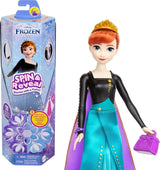Mattel Disney Zestaw lalek Anna Królowa Lodu, Spin & Reveal z 11 niespodziankami, w tym 5 akcesoriów, 5 naklejek i sceną do zabawy, inspirowany filmem Disneya, domyślny tytuł HXD27 Naty Shop Dolls