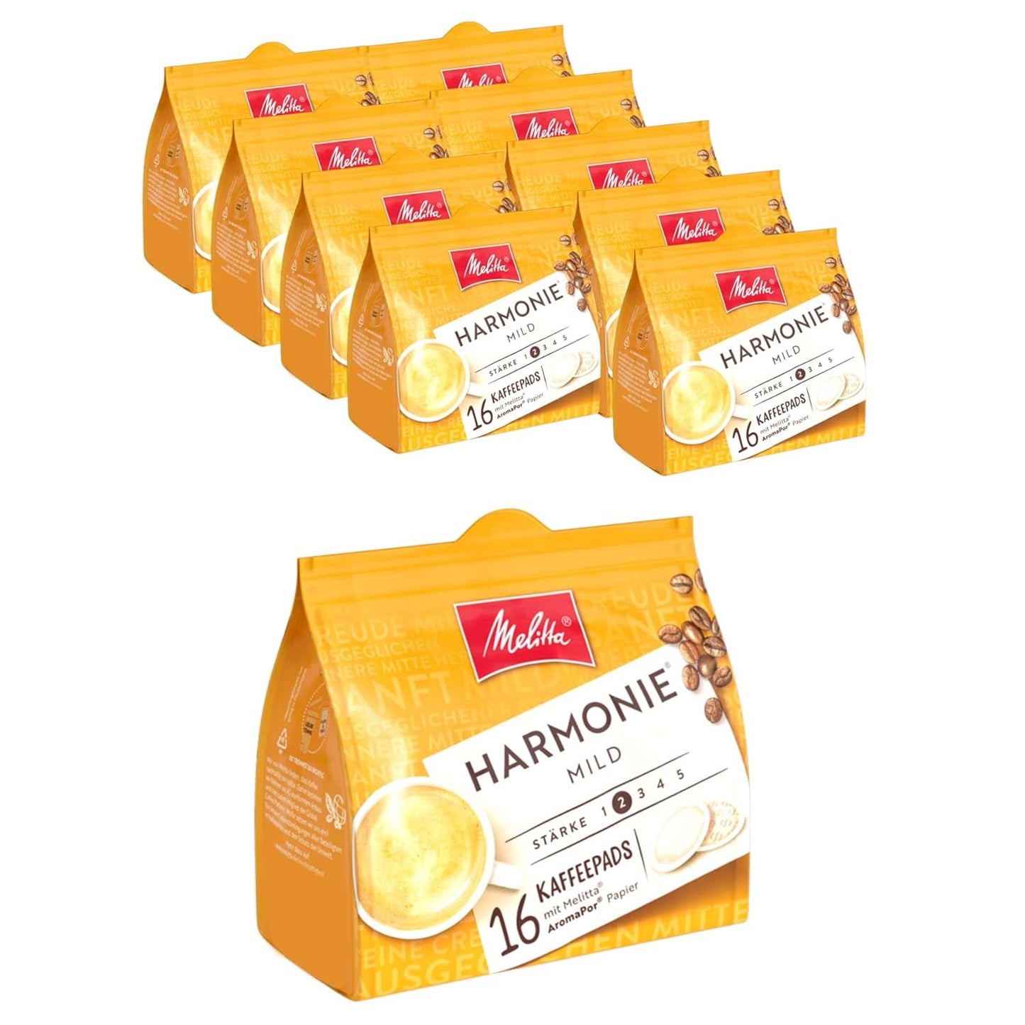 Melitta BellaCrema Intenso gemahlener Röstkaffee w kapsułkach Kaffee 10 x 16 saszetek & Harmonie łagodny gemahlener Röstkaffee w saszetkach Kaffee 10 x 16 saszetek