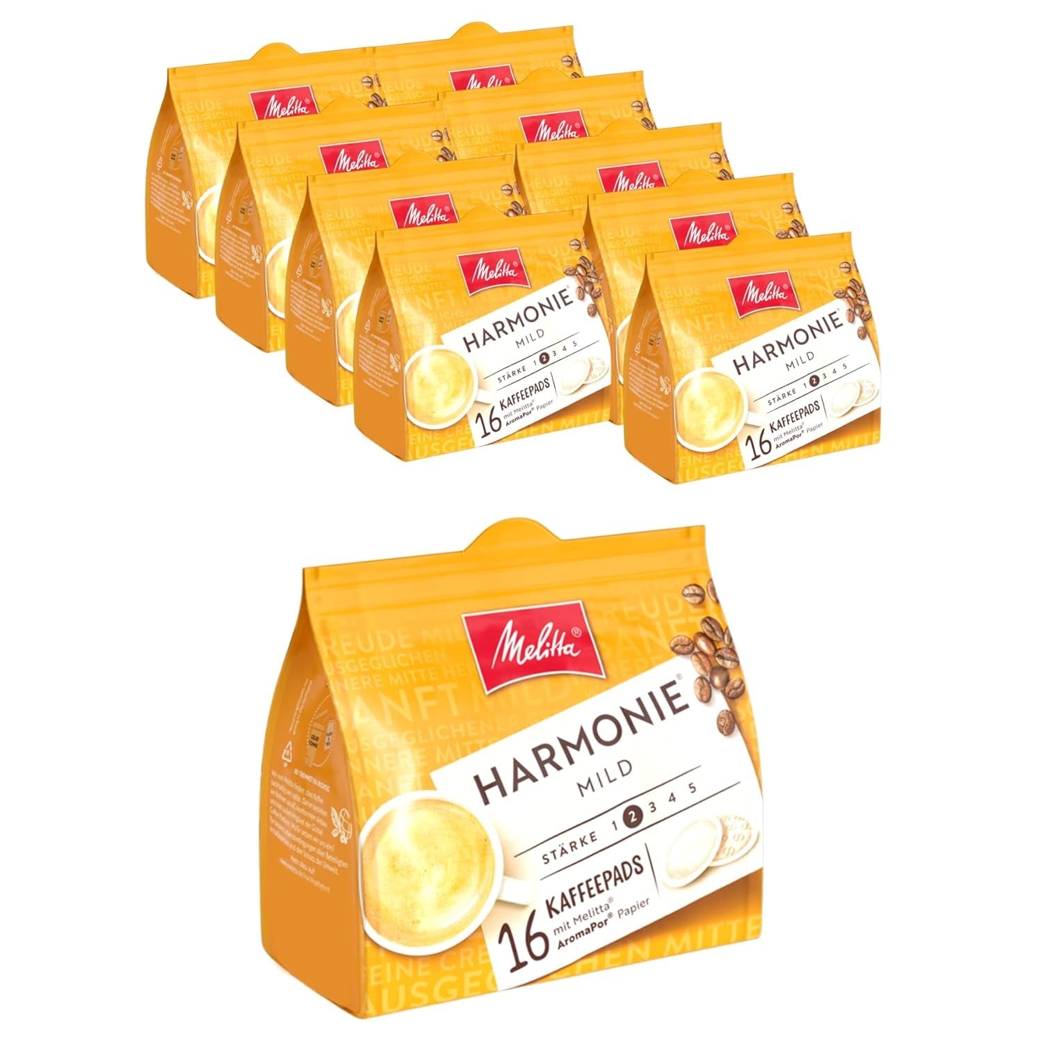 Melitta BellaCrema Intenso gemahlener Röstkaffee w kapsułkach Kaffee 10 x 16 saszetek & Harmonie łagodny gemahlener Röstkaffee w saszetkach Kaffee 10 x 16 saszetek