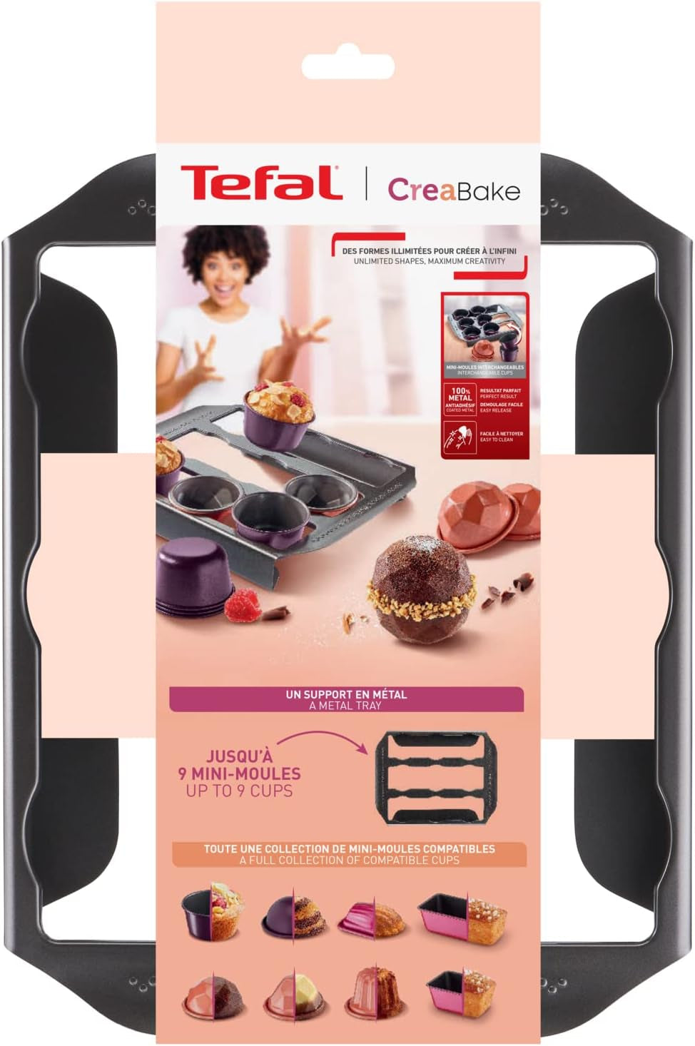 Tefal Creabake J3040104 Kuchenform, 9 Mulden, Antihaftbeschichtung, Austauschbar, Perfektes Backen, Kreative Und Leckere Rezepte, Nicht Compaible Mit Cake Factory, Creabake Formy i blachy do pieczenia Naty Shop