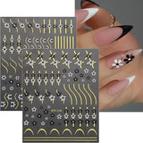 JMEOWIO Nagelsticker Herz Linien Blumen 9 Blatt Nail Art Naklejka Selbstklebend Nagelaufkleber Bunte Dekoration Nageldesign Zubehör