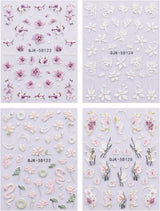 JMEOWIO 3D Nagelsticker Blumen Nail Art Naklejka Selbstklebend Nagelaufkleber 5D Stereoskopisch Frühling Sommer Dekoration Nageldesign Zubehör 4 Blatt
