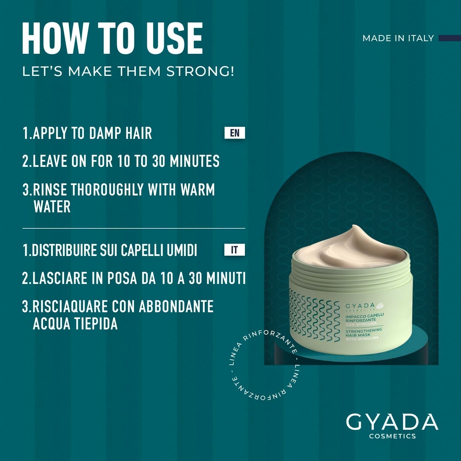 GYADA COSMETICS Spirulina Zestaw wzmacniający włosy Odżywczy przeciw wypadaniu włosów Podwójne końcówki Działa 250 ml + grzebień z drewna bukowego Idealny do rozczesywania wszystkich rodzajów włosów Naty Shop maska do włosów