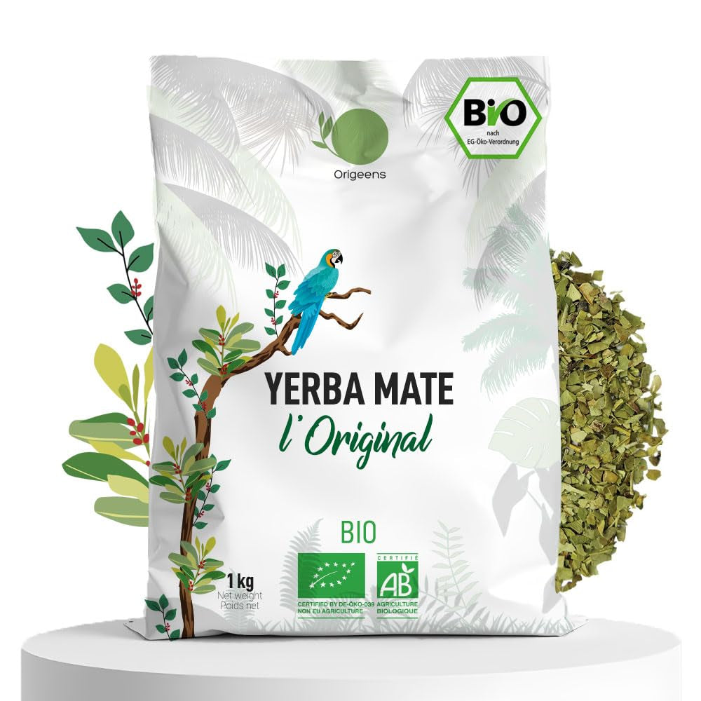 ORIGEENS BIO YERBA MATE TEA 1 KG - The Original I Niepalona, ​​liście, bez łodyżek, kurzu i okruchów I Napój energetyzujący i detoksykujący