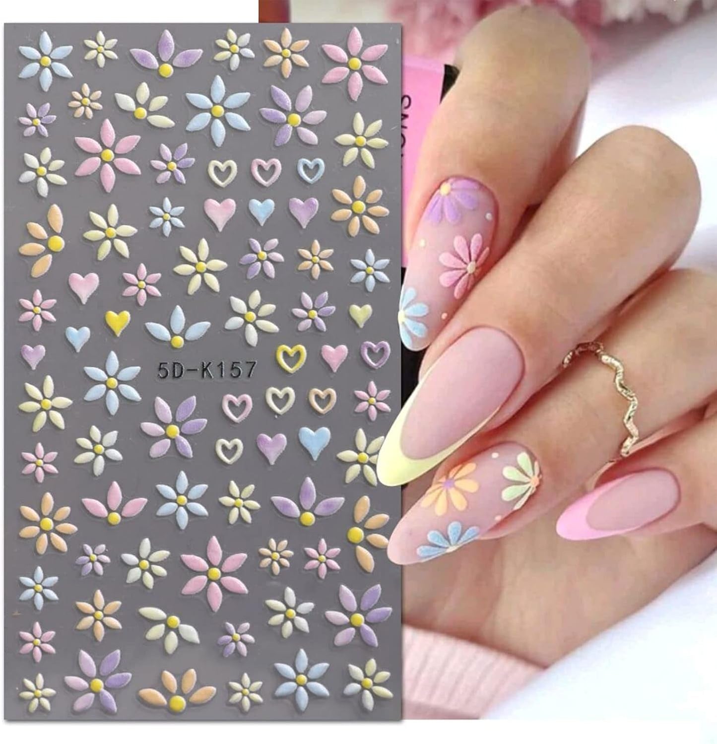 JMEOWIO 3D Nagelsticker Blume Frühlings Nail Art Naklejka Selbstklebend Nagelaufkleber 5D Stereoskopisch Sommer Bunter Blumen Dekoration Nageldesign Zubehör 4 Blatt