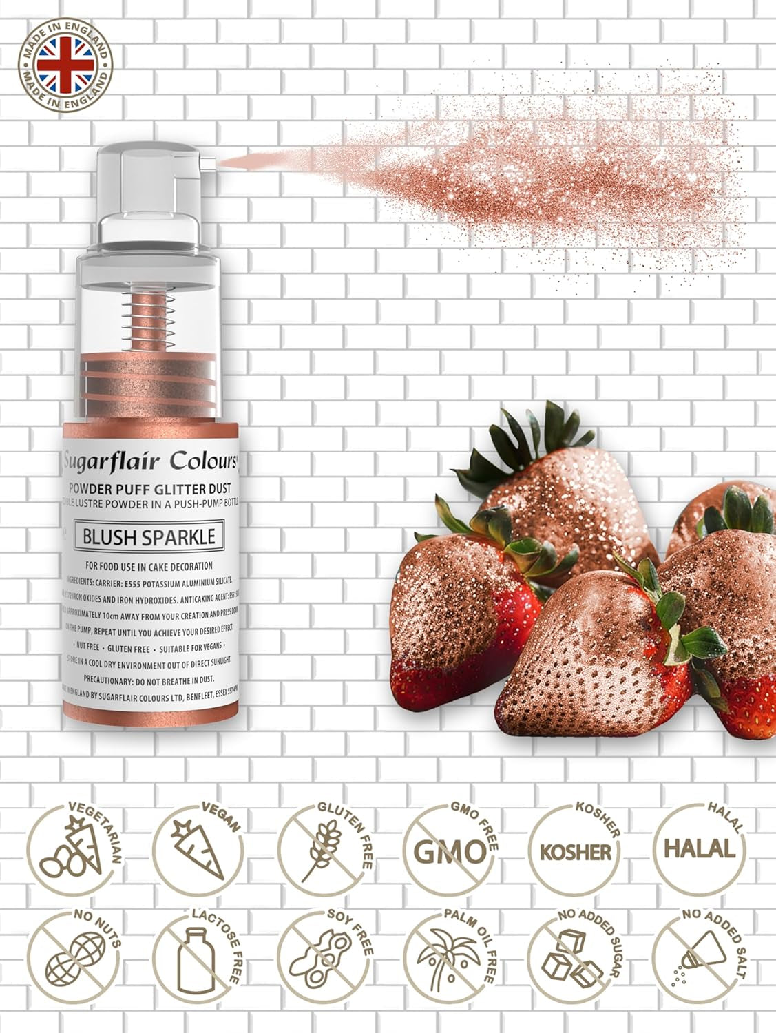Sugarflair Pump Powder Spray, Glitter, Blush, Glitter - barwnik spożywczy do ciast, spray bez aerozolu do ciast, muffinek i nie tylko - 10 g