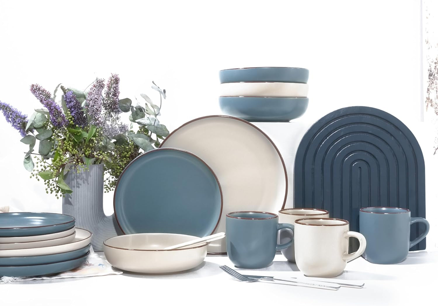 CreaTable, 21016, seria Modern Scandic niebiesko-szara, 16-częściowy zestaw naczyń obiadowych, usługa łączenia porcelany, można myć w zmywarce i używać w kuchence mikrofalowej, produkcja wysokiej jakości