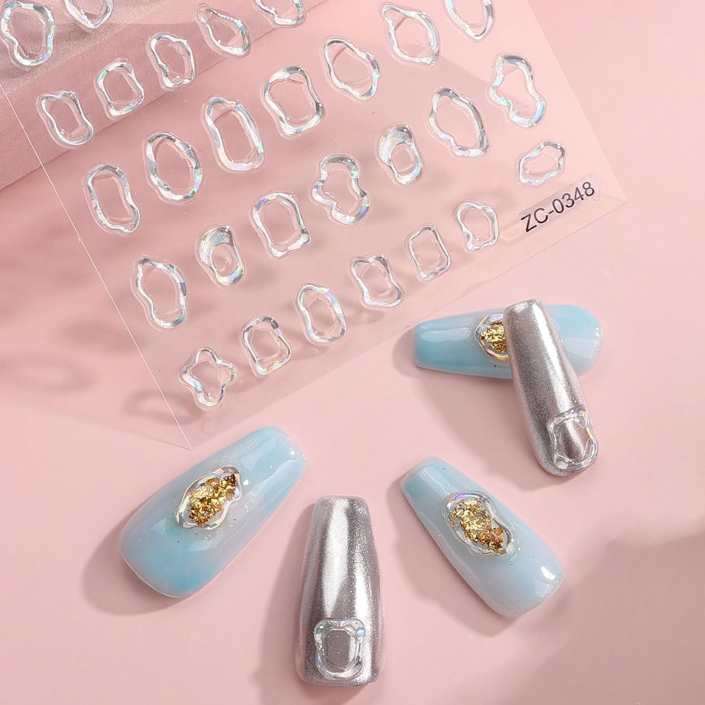 JMEOWIO 6 Blatt 3D Nagelsticker Goldene Unregelmäßige Geometrysche Nail Art Naklejka Selbstklebend Nagelaufkleber 5D Stereoskopisch Dekoration Nageldesign Zubehör