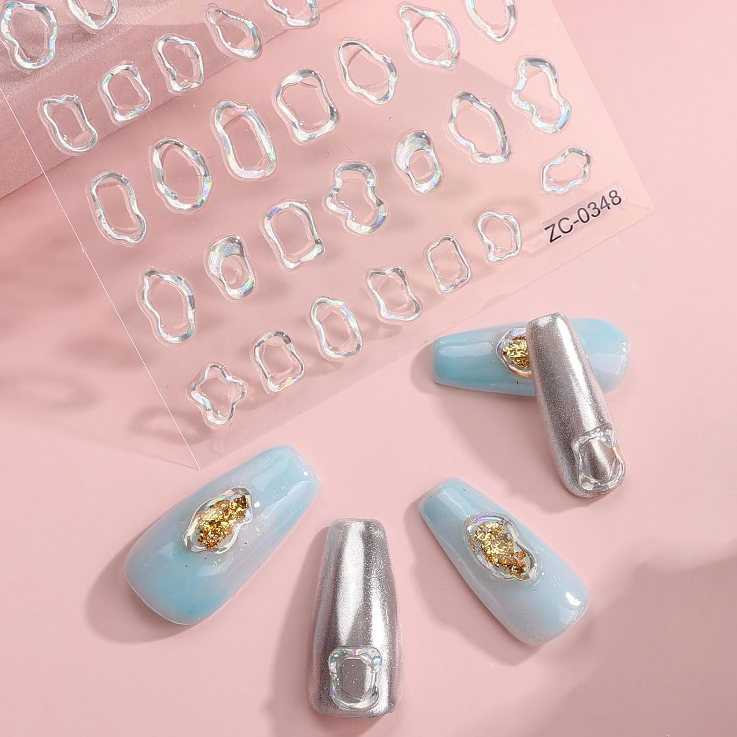 JMEOWIO 6 Blatt 3D Nagelsticker Goldene Unregelmäßige Geometrysche Nail Art Naklejka Selbstklebend Nagelaufkleber 5D Stereoskopisch Dekoration Nageldesign Zubehör