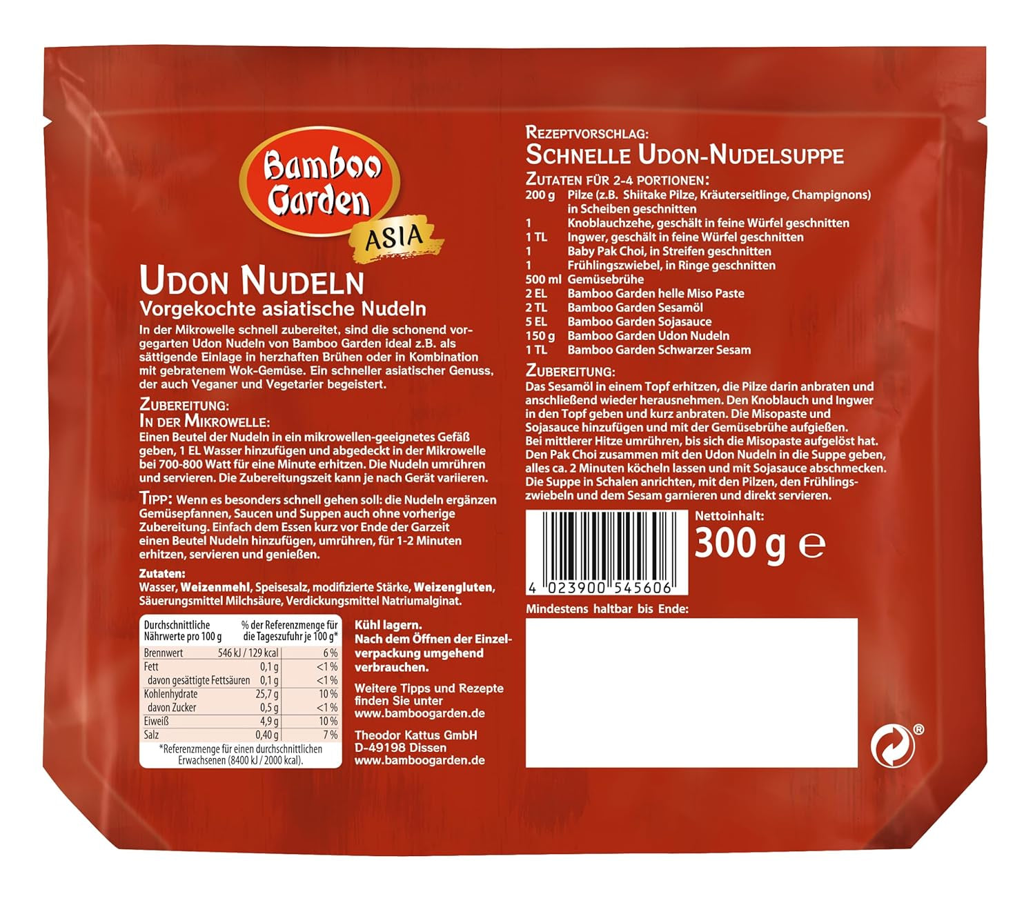 Makaron Udon z Bamboo Garden, wstępnie ugotowany, 300g