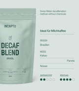 Incapto Ganze Entkofeinierte Kaffeebohnen | Ohne Chemikalien | Mischung aus 100% Arabica-Kaffee aus Brasilien | Ungemahlen Espresso Bohnen | Kawa bezkofeinowa Swiss Water, opakowanie 500g